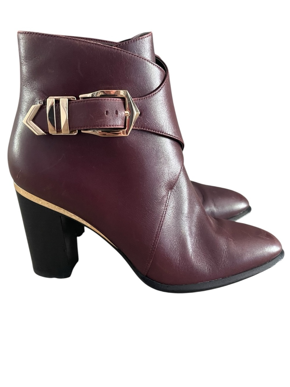 Stella Luna Amber/Brown Leather Gold Accent 3" Block Heel Ankle Boots (EU 36)